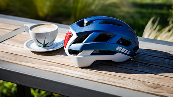 Falcon XR LED helmet sitting on a table